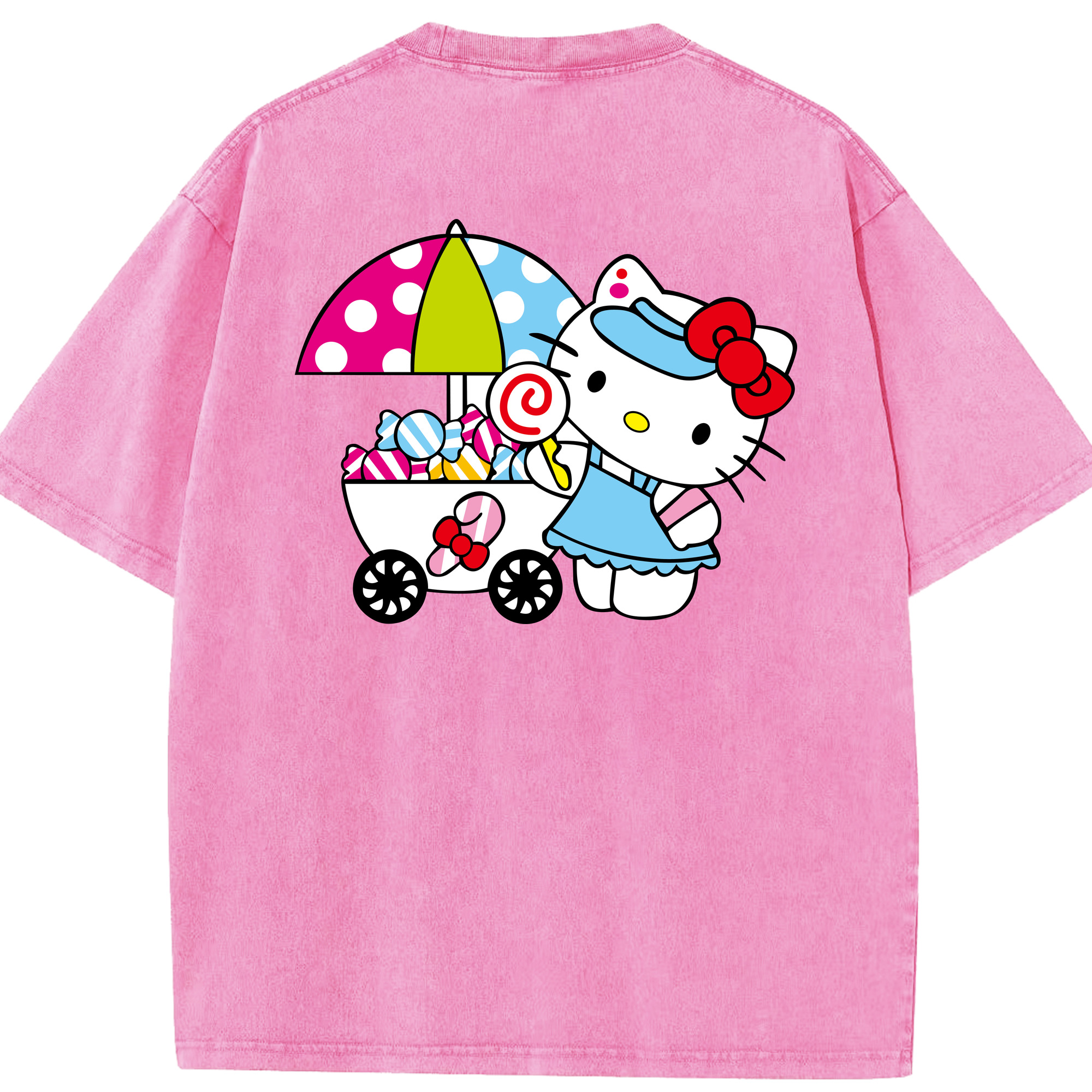（画像用） Hello Kitty ハローキティ 綿100% ヴィンテージ風 半袖Tシャツ（背面プリント）